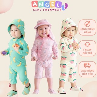  Đồ bơi bé gái,đồ bơi bé trai,đồ bơi trẻ em liền thân tay dài hình trái cây dễ thương cho bé 1-7 tuổi  kèm mũ rộng vành  