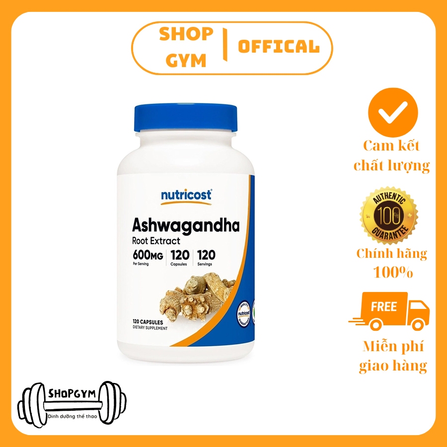 Viên uống Nutricost Ashwagandha Root 600 mg, 120 Capsules sâm Ấn Độ giảm căng thẳng, stress - Shop Gym