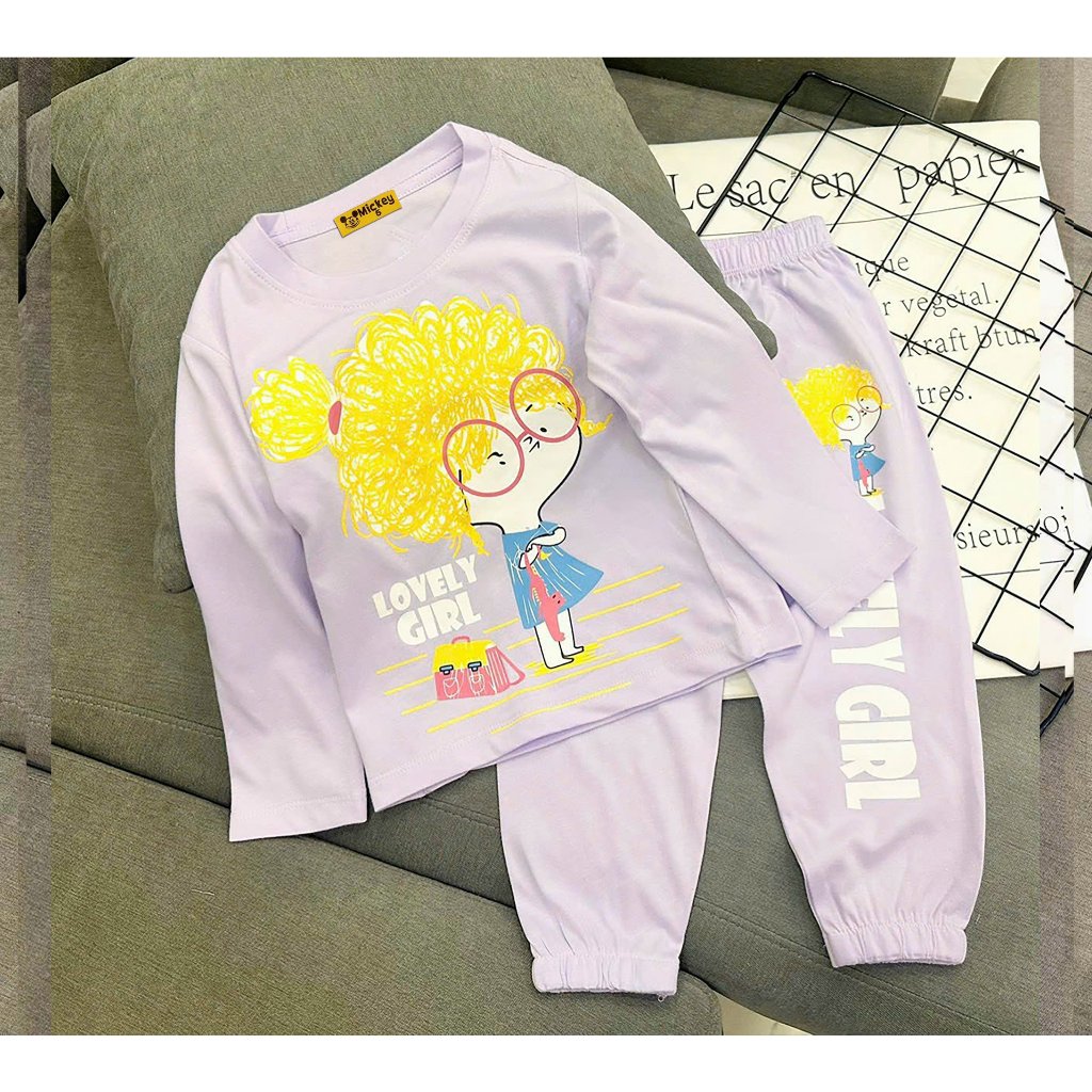 Set dài bé gái Bộ thun cotton dài tay mặc ngủ cho bé gái size đại từ 20 đến 40kg - Bộ quần áo trẻ em DG01