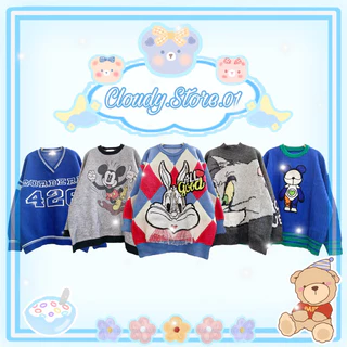 [Màu Xanhdương,Xám] Áo len 2HAND hoạ tiết hình, kiểu xinh xắn phong cách ulzzang