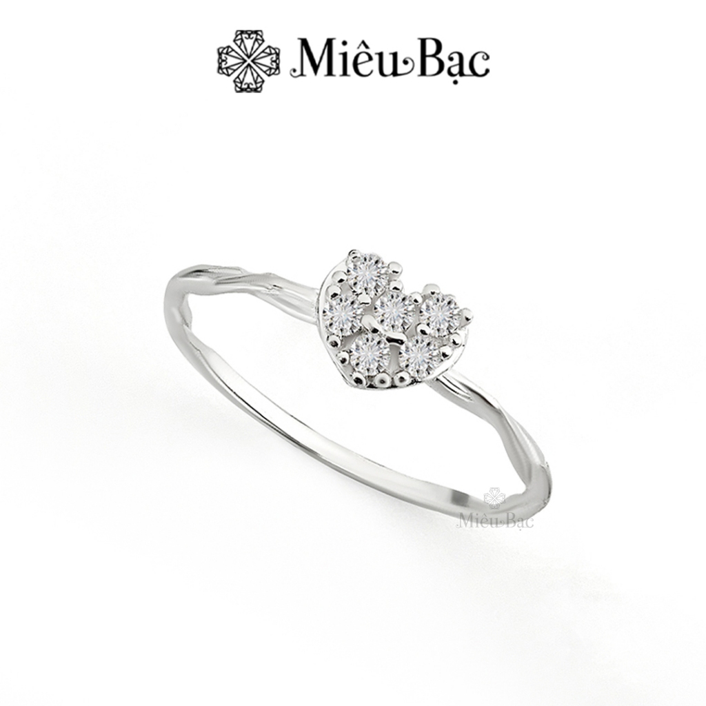 Nhẫn bạc nữ Miêu mặt trái tim đính đá viền dáng xoắn thanh lịch đủ size chất liệu bạc 925 N400868