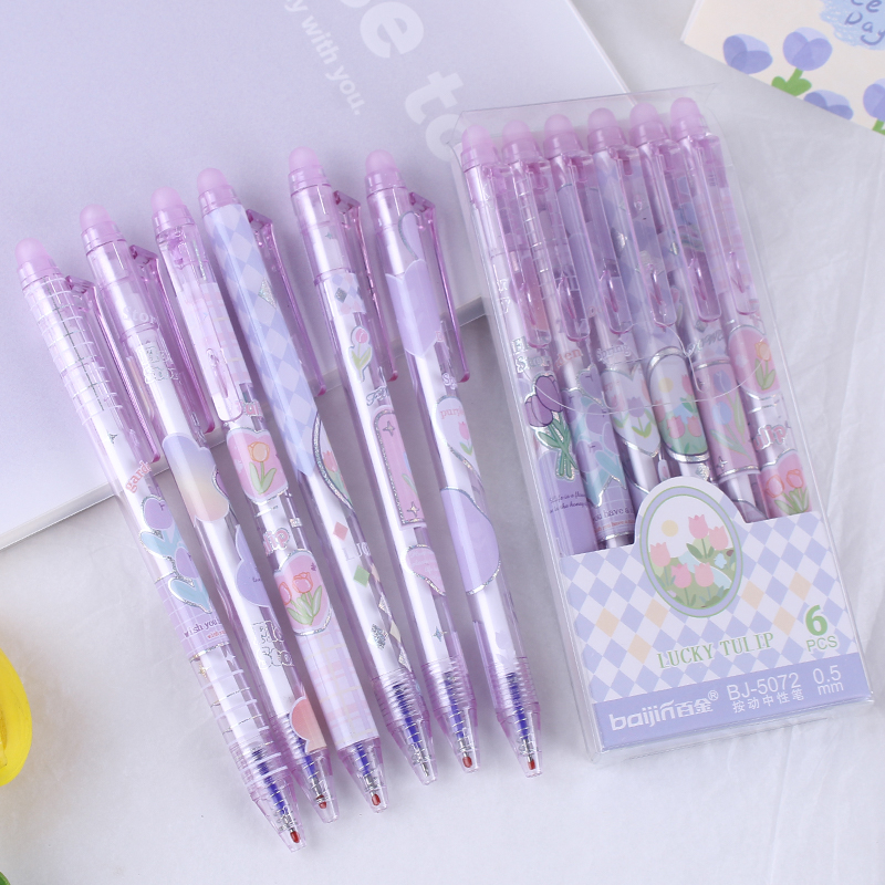 Hộp 6 Cây Viết LENG KENG bút Baijin Gel Bấm Xoá Được  Mực Xanh - Đen -Ngòi 0.5mm