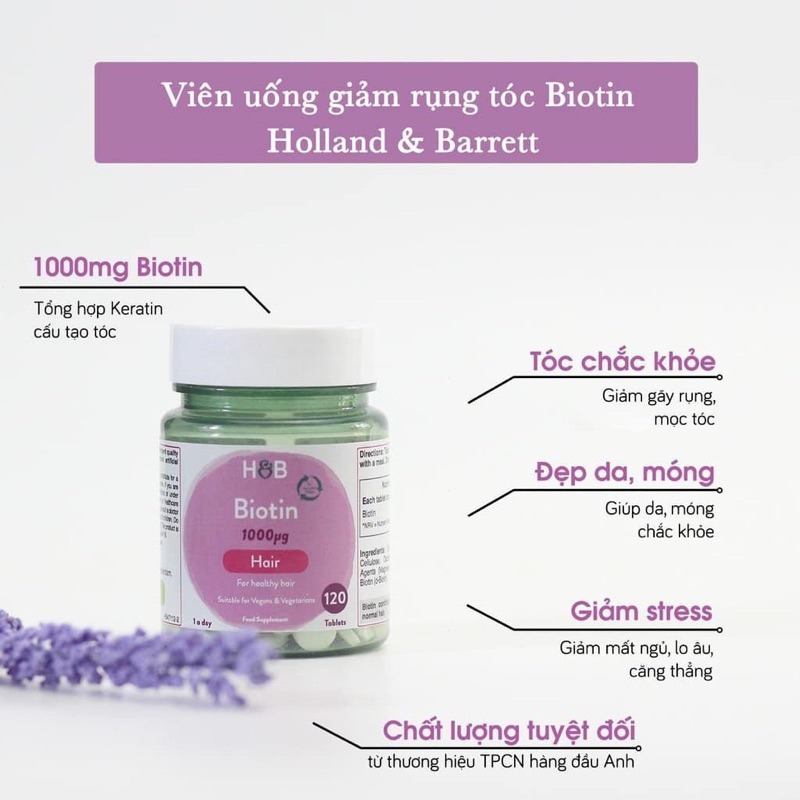 Viên uống Biotin H&B hỗ trợ mọc tóc 120v- Dưỡng tóc dày và dài