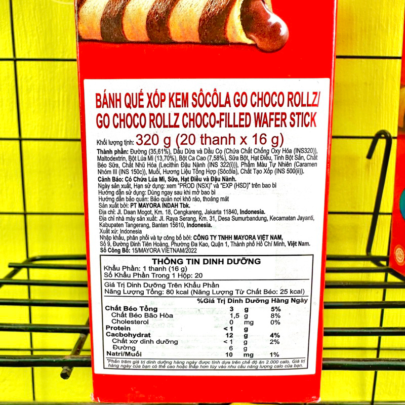 Bánh quế kem socola Go Choco Rollz 320g