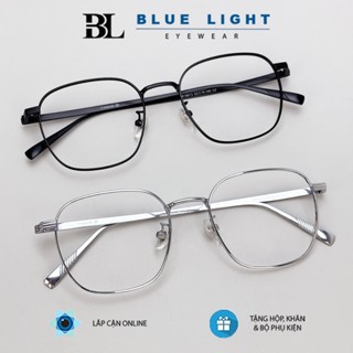 Gọng Kính Cận, Kính Giả Cận Nam Nữ TITANIUM Cao Cấp Siêu Nhẹ, Mắt Vuông To Dày Bản, Full Đen Bạc - BLUE LIGHT