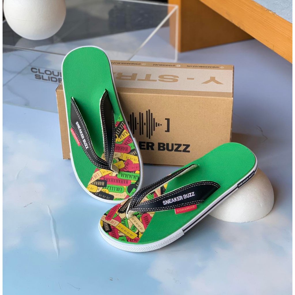 Dép Sneaker Buzz xanh quai đen hoạ tiết chính hãng 1SBS062