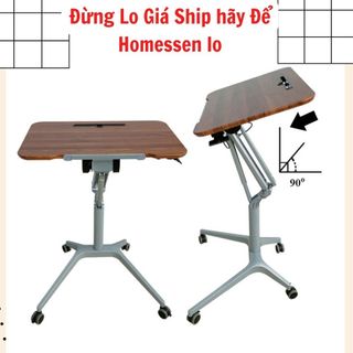 Bàn làm việc di động gấp gọn thông minh nâng hạ bằng khí nén vân gỗ óc chó, bàn làm việc thông minh