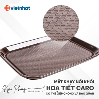 Khay nhựa chữ nhật 5645 Việt Nhật, Mâm nhựa chữ nhật caro, màu nâu, Hàng chính hãng.
