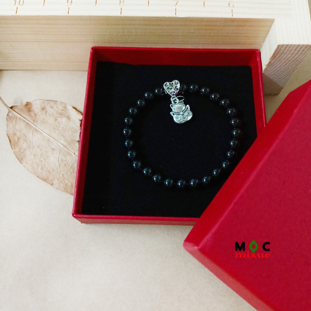 Ấn Tượng Và Độc Đáo 1 Chiếc Vòng Tay Agate Đen Hạt Tròn 6 li Cho Bạn Nữ_Mộc mixue