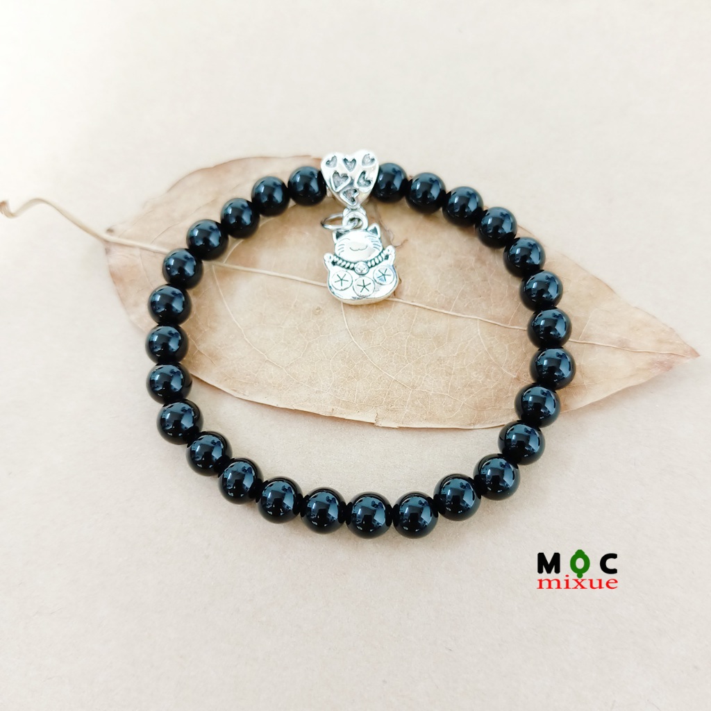 Ấn Tượng Và Độc Đáo 1 Chiếc Vòng Tay Agate Đen Hạt Tròn 6 li Cho Bạn Nữ_Mộc mixue