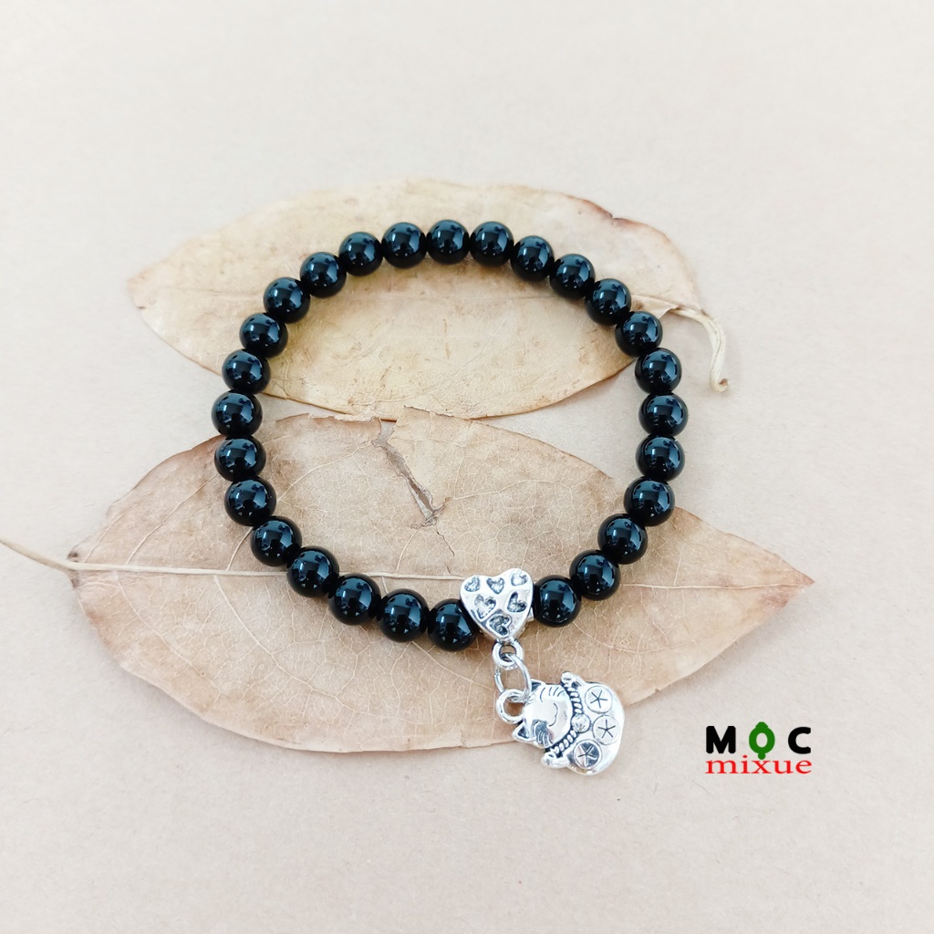 Ấn Tượng Và Độc Đáo 1 Chiếc Vòng Tay Agate Đen Hạt Tròn 6 li Cho Bạn Nữ_Mộc mixue