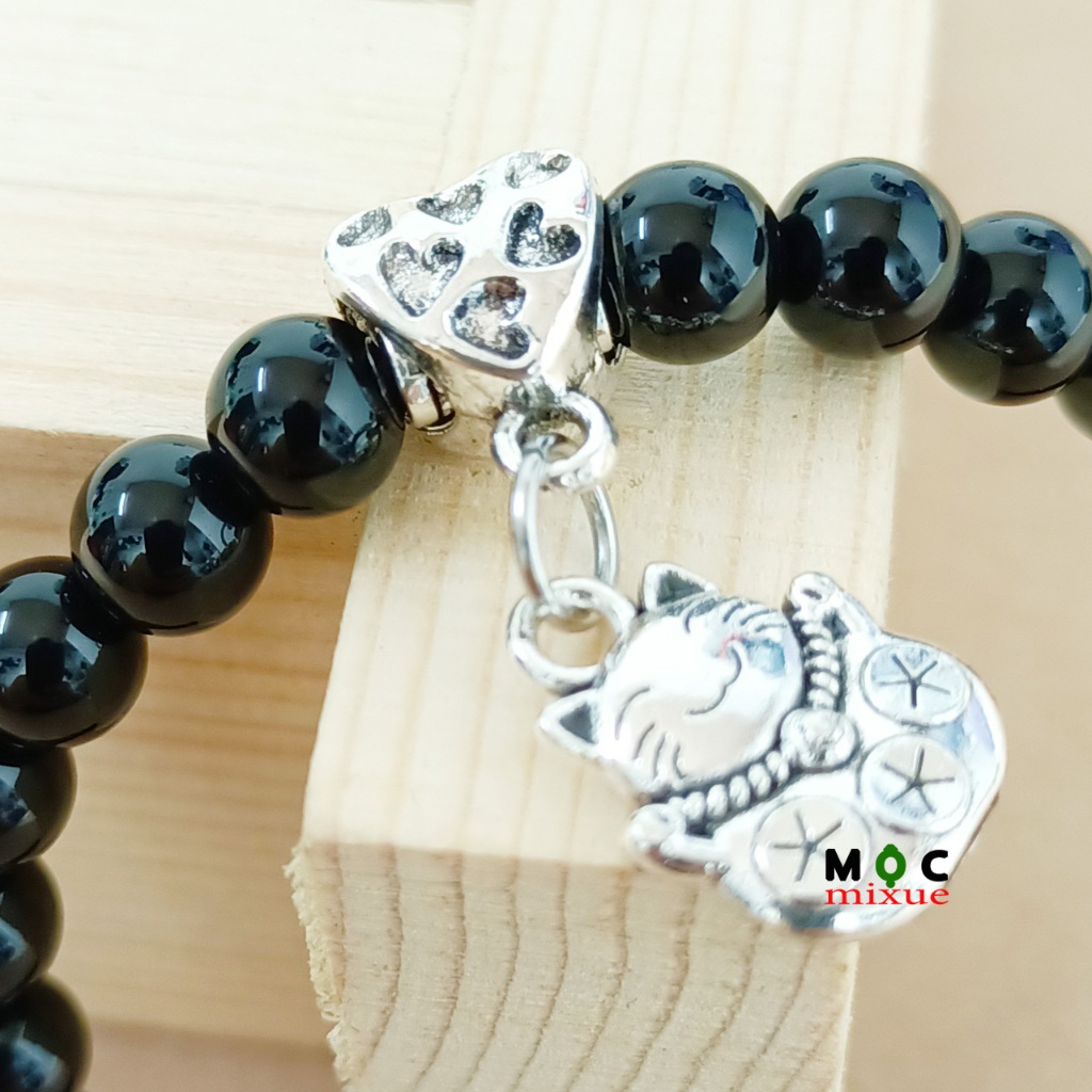 Ấn Tượng Và Độc Đáo 1 Chiếc Vòng Tay Agate Đen Hạt Tròn 6 li Cho Bạn Nữ_Mộc mixue