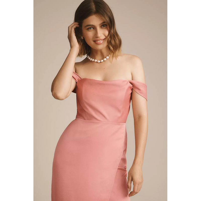 Đầm lụa BHLDN Cleo Off-The-Shoulder Satin Maxi Dress