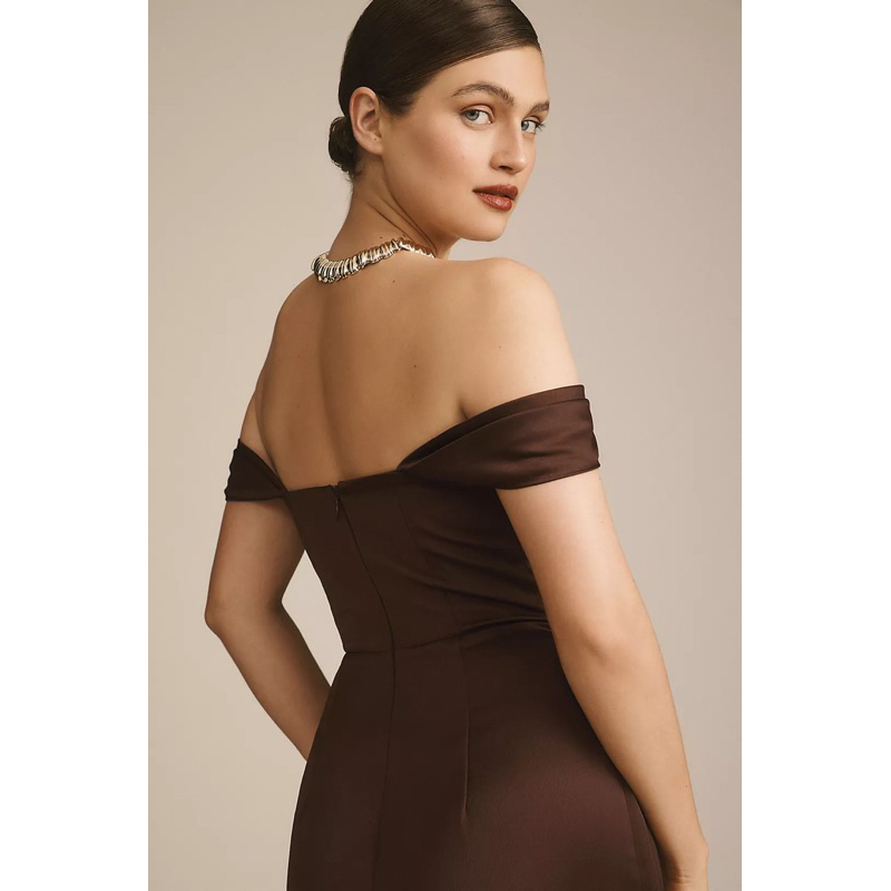 Đầm lụa BHLDN Cleo Off-The-Shoulder Satin Maxi Dress
