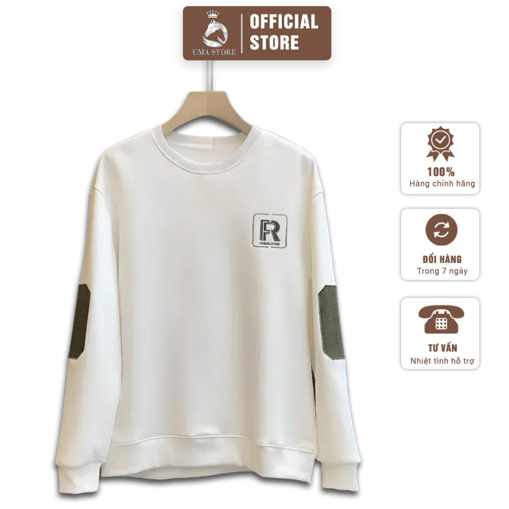 Áo Nỉ Nam UMA STORE Thêu Chữ R Chất Liệu Nỉ Da Cá Mềm Mịn Đơn Giản Ấm Áp, Áo Sweat Dài Tay Cổ Tròn Đáp Tay Unisex SPA24