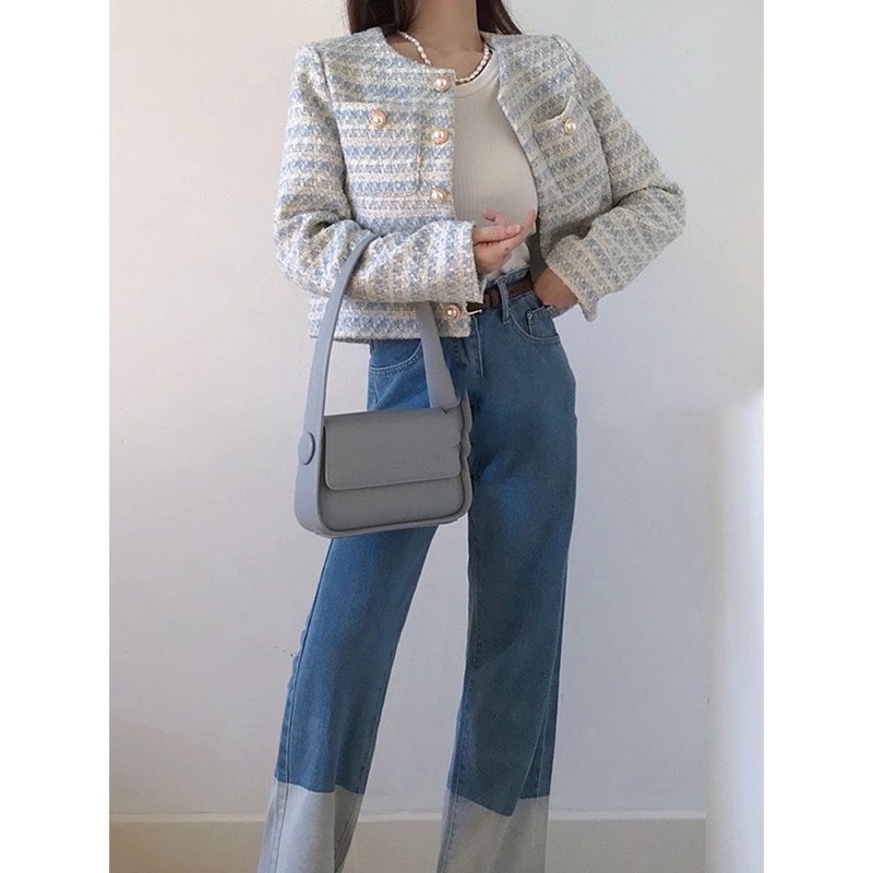 Áo dạ teck tay lửng hai lớp kèm đệm vai, áo dạ cổ tròn phong các Douyin hot hit