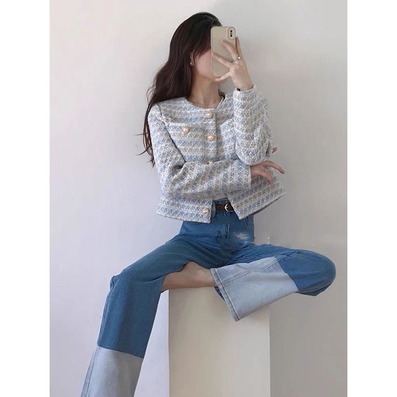 Áo dạ teck tay lửng hai lớp kèm đệm vai, áo dạ cổ tròn phong các Douyin hot hit