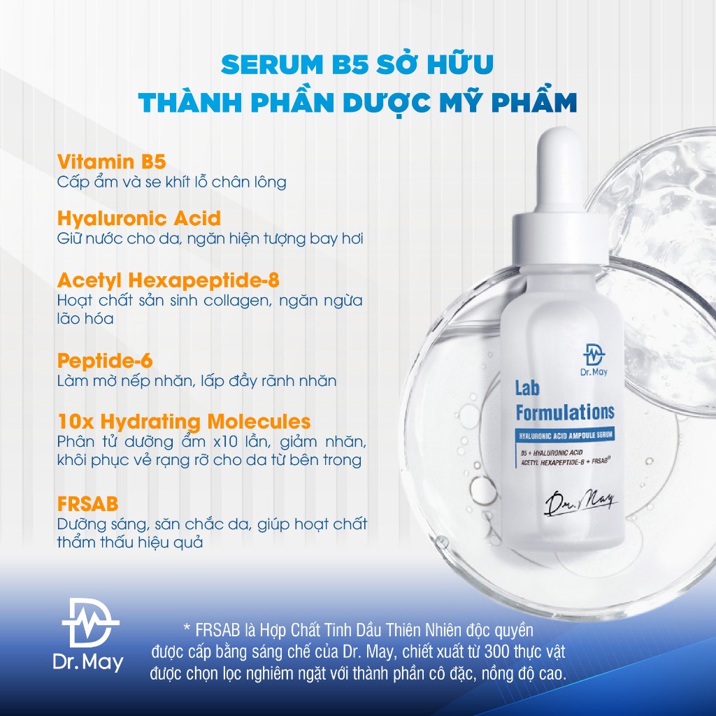 Tinh chất Dr.May Hyaluronic Acid&B5 chuyên cấp nước phục hồi da 30ml