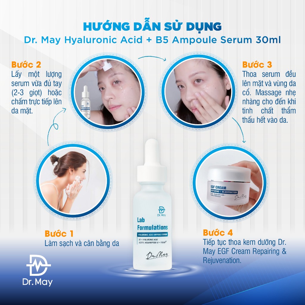 Tinh chất Dr.May Hyaluronic Acid&B5 chuyên cấp nước phục hồi da 30ml