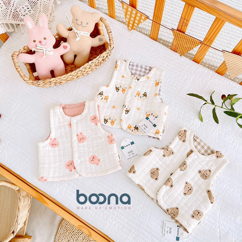 Áo Gile Boona Xô Muslin Trần Bông Phong Cách Hàn Quốc Cho Bé Trai Bé Gái Sơ Sinh Cực Yêu