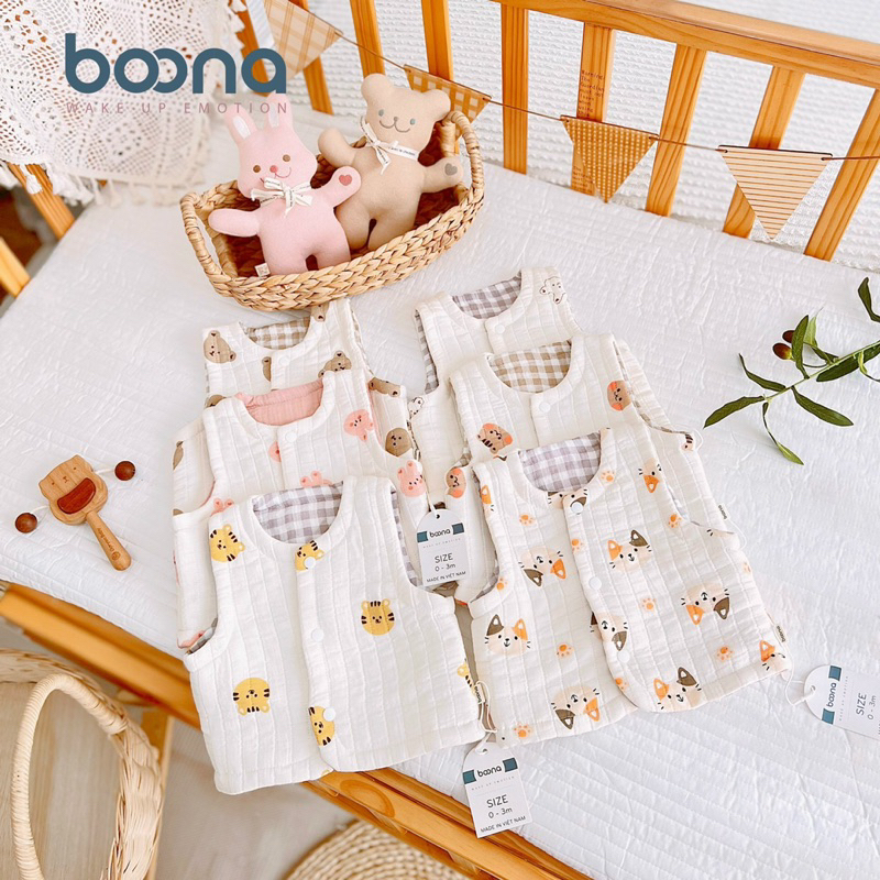 Áo Gile Boona Xô Muslin Trần Bông Phong Cách Hàn Quốc Cho Bé Trai Bé Gái Sơ Sinh Cực Yêu