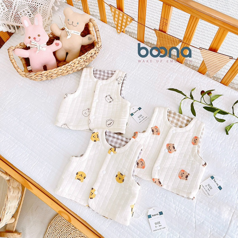 Áo Gile Boona Xô Muslin Trần Bông Phong Cách Hàn Quốc Cho Bé Trai Bé Gái Sơ Sinh Cực Yêu