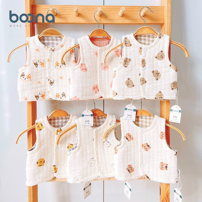 Áo Gile Boona Xô Muslin Trần Bông Phong Cách Hàn Quốc Cho Bé Trai Bé Gái Sơ Sinh Cực Yêu