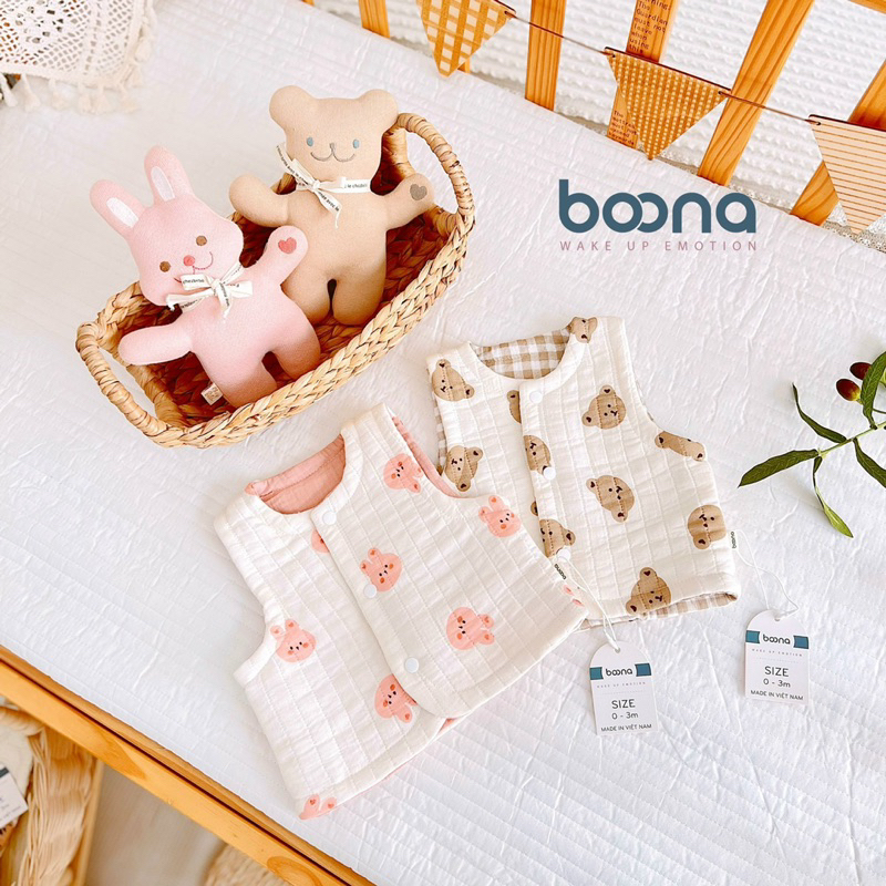 Áo Gile Boona Xô Muslin Trần Bông Phong Cách Hàn Quốc Cho Bé Trai Bé Gái Sơ Sinh Cực Yêu