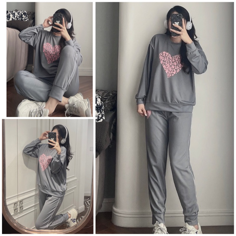 Set Bộ Nỉ Hình Trái Tim Chạy Mí Nổi . Bộ Đồ Sweater Fom Rộng, Quần Jogger phong cách hàn quốc ullzang