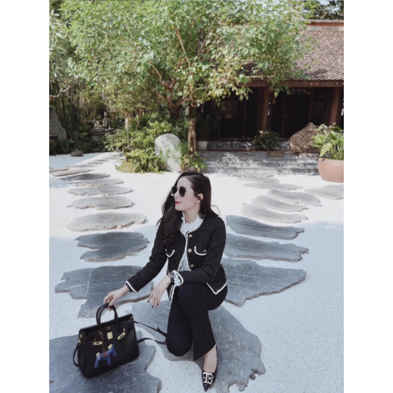 Áo khoác dạ TWEED phối viền 4 túi sang trọng