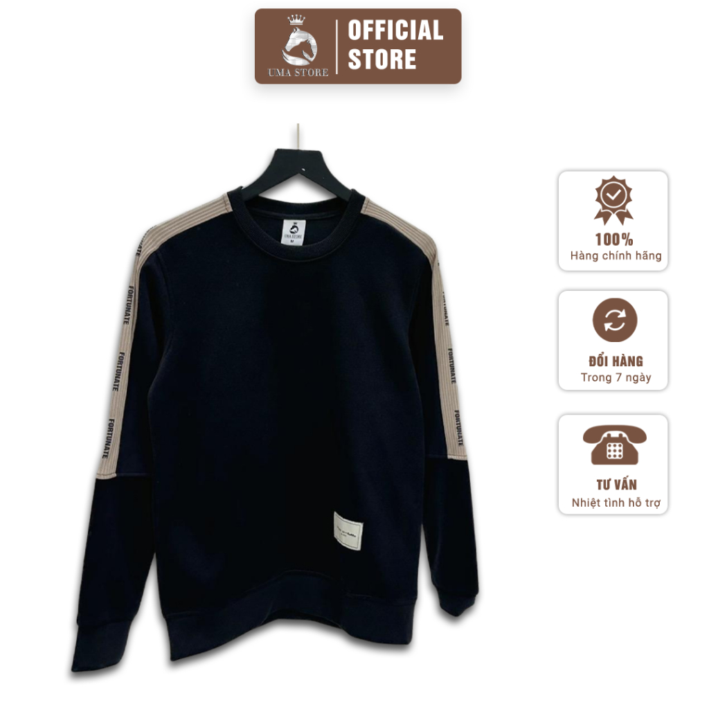 Áo Nỉ Nam UMA STORE Phối Cầu Vai, Chất Liệu Nỉ Da Cá Co Giãn Mềm Mịn Ấm Áp, Áo Sweat Dài Tay Cổ Tròn Thanh Lịch SPA37