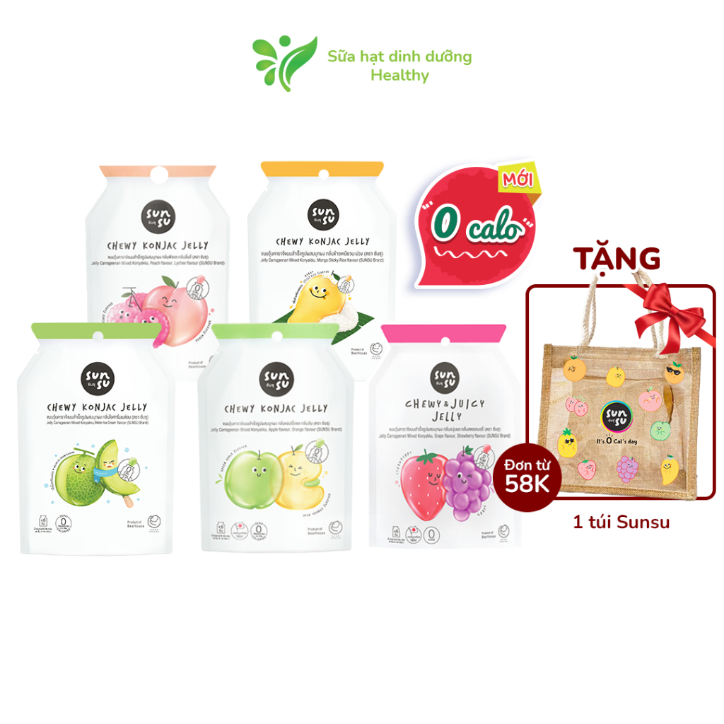 Thạch Trái Cây SUNSU KonJac Thái Lan Không Chứa Calo Các Vị (96g x 6 Gói)