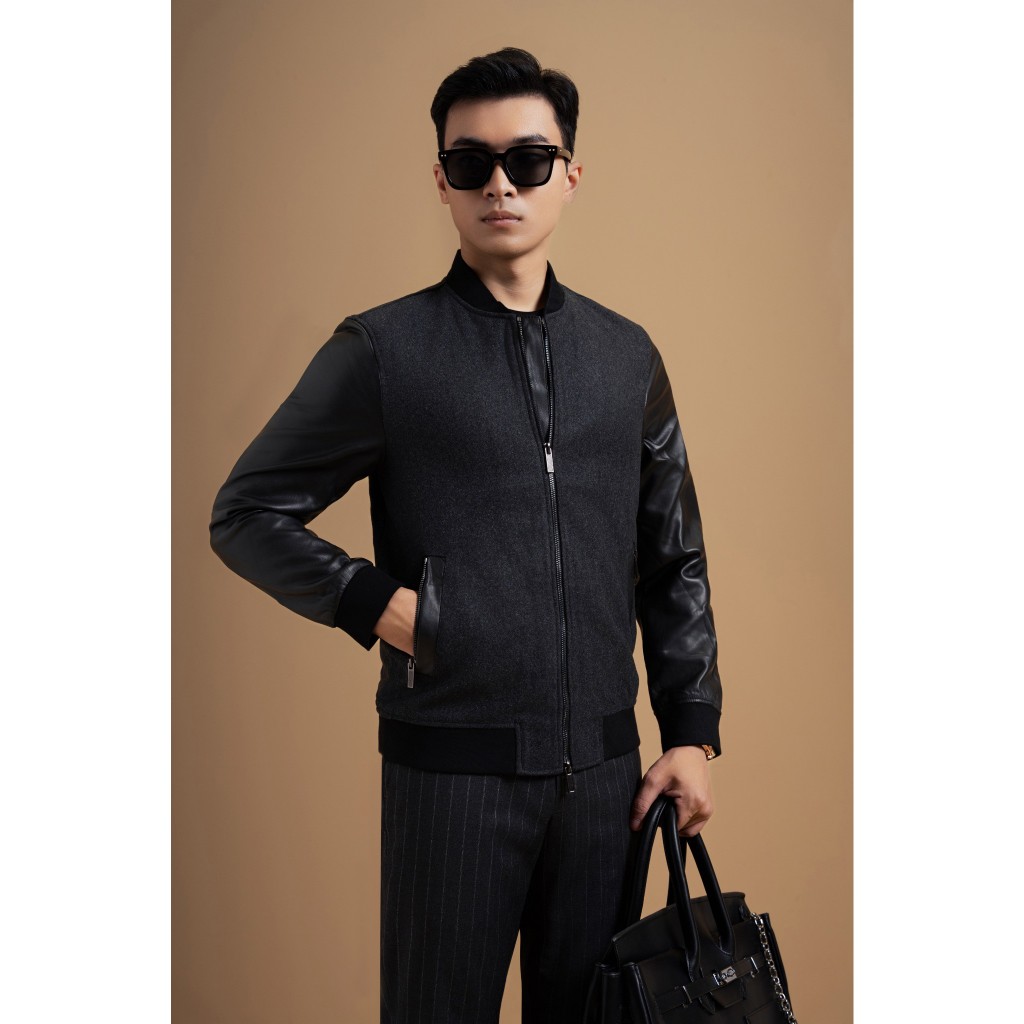 ÁO KHOÁC NAM ADAM STORE GHI DẠ BOMBER TAY DA AK037