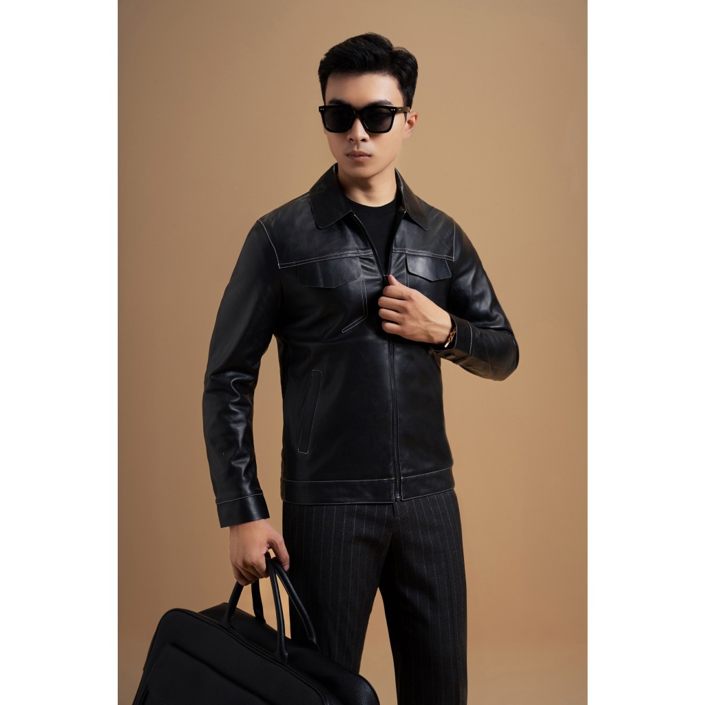 ÁO KHOÁC NAM ADAM STORE ĐEN CỔ BẺ AK029