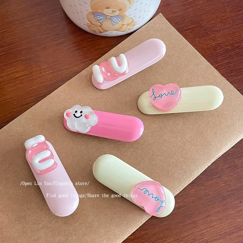Kẹp Tóc Mái Màu Sắc Ngọt Ngào Đính Hình Cute Dễ Thương Bằng Nhựa Acrylic Dành cho Nữ