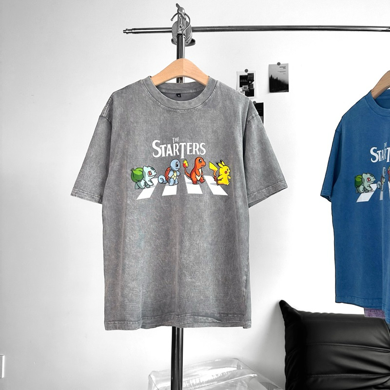 Áo thun wash unisex,chất thun 240gsm in hình Poke 5 màu