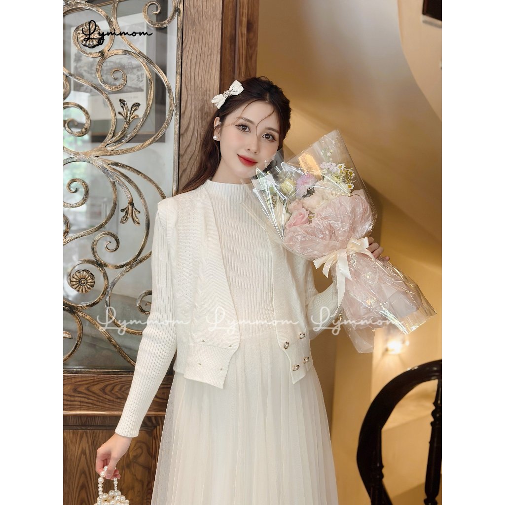 Set Đầm Bầu Len Kèm Áo Khoác Cardigan Chất Liệu Cao Cấp Mềm Mại Thoải Mái Không Dặm Ngứa VL008
