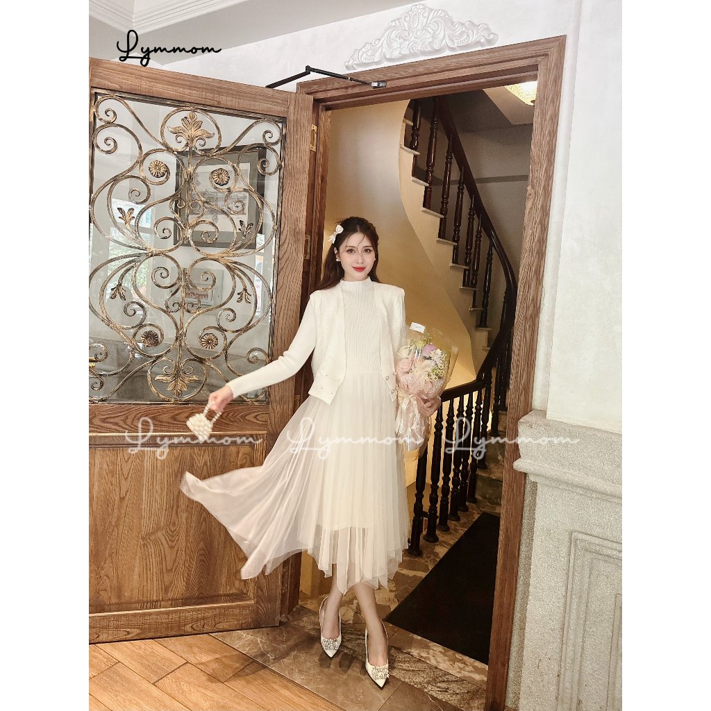 Set Đầm Bầu Len Kèm Áo Khoác Cardigan Chất Liệu Cao Cấp Mềm Mại Thoải Mái Không Dặm Ngứa VL008