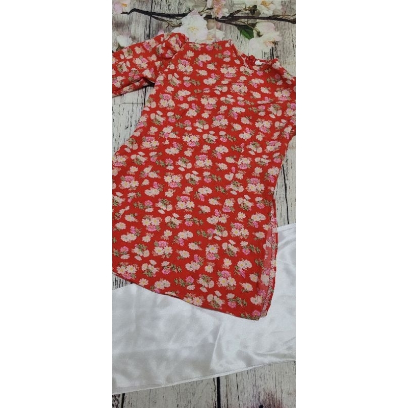 Áo dài lụa màu,hoa cho bé gái