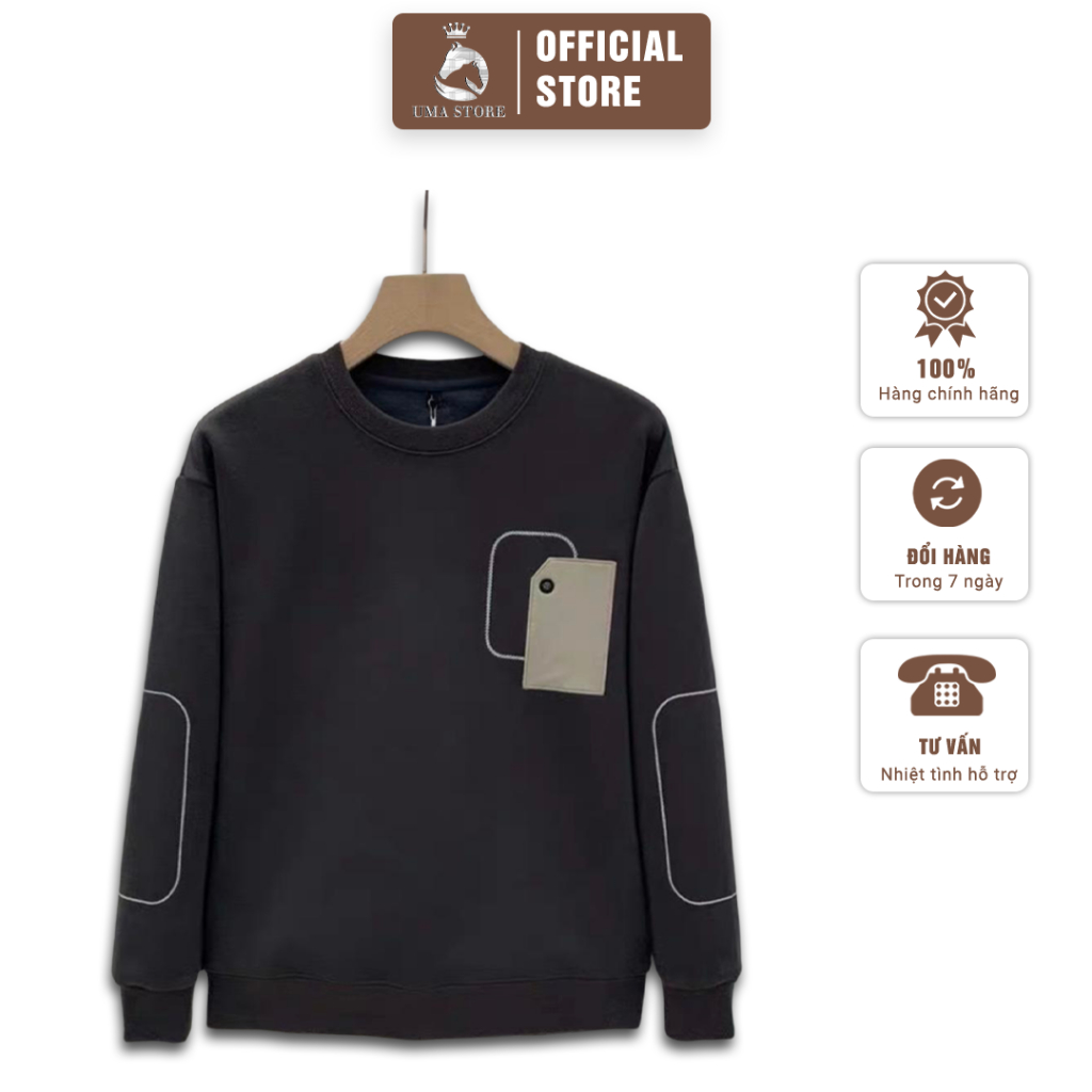 Áo Nỉ Nam UMA STORE Phối Kẻ Vuông, Chất Liệu Nỉ Da Cá Co Giãn Mềm Mịn Ấm Áp, Áo Sweat Dài Tay Cổ Tròn Thanh Lịch SPA34