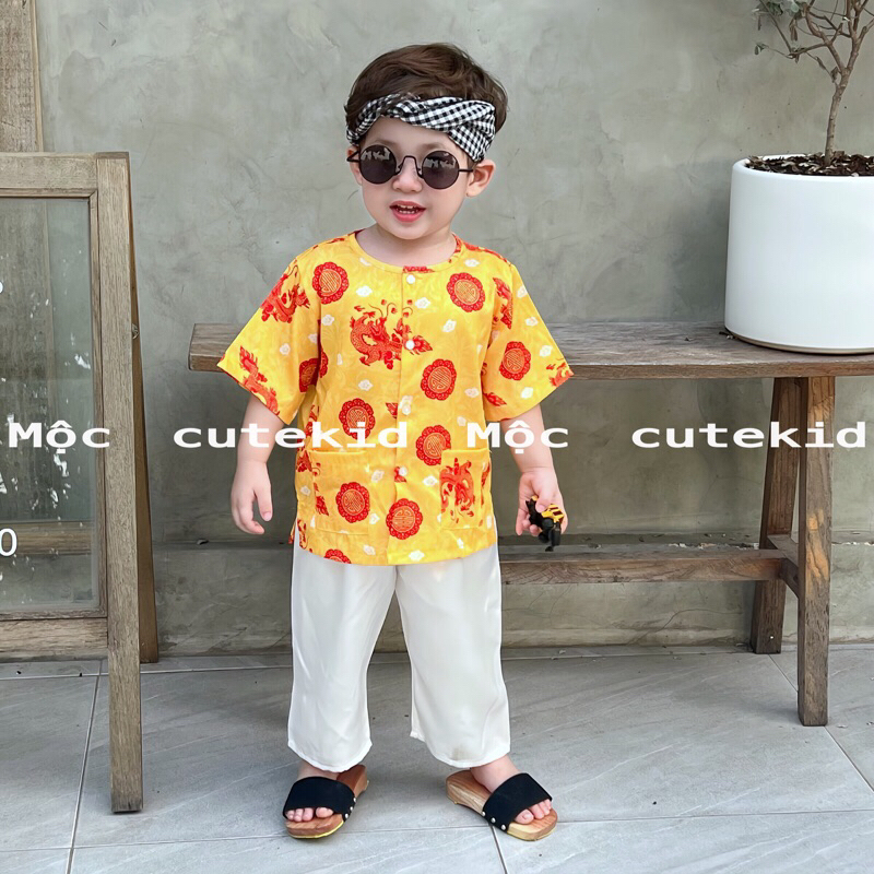 Bà ba GẤM RỒNG TẾT cho bé trai  bộ quần áo cho bé đi chơi Lễ Hội, đi chơi LỄ TẾT