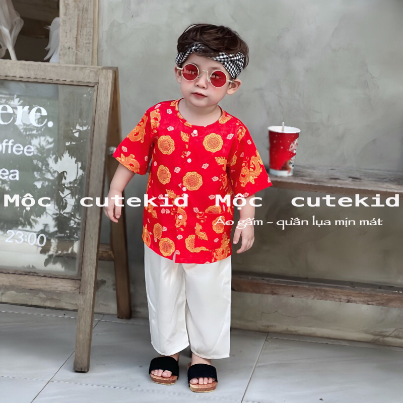 Bà ba GẤM RỒNG TẾT cho bé trai  bộ quần áo cho bé đi chơi Lễ Hội, đi chơi LỄ TẾT