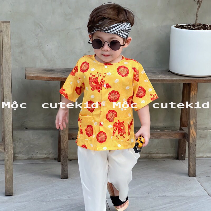 Bà ba GẤM RỒNG TẾT cho bé trai  bộ quần áo cho bé đi chơi Lễ Hội, đi chơi LỄ TẾT