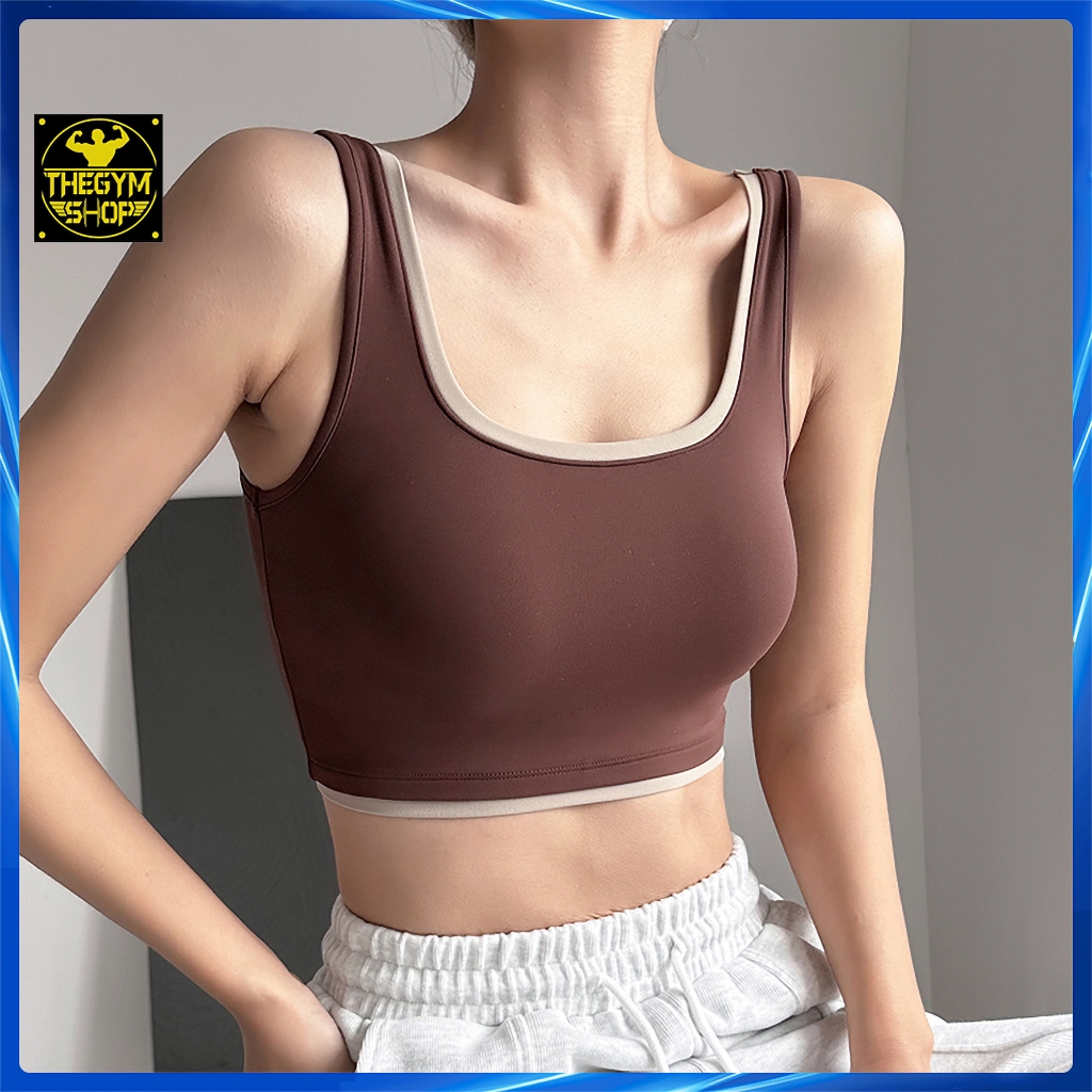 Áo ngực thể thao tập gym yoga có mút ngực AMIN AM073 màu trơn đệm dày dặn vải co dãn thoáng mát