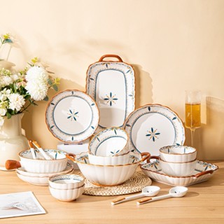 Bộ bát đĩa sứ Decor, Chén dĩa dễ thương, Bát ăn cơm, Bộ chén dĩa hoạ tiết hoa sao siêu đẹp chất lượng, Sét 16 món