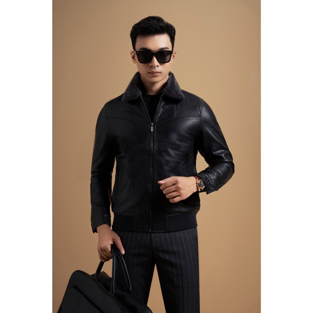 ÁO KHOÁC NAM ADAM STORE ĐEN DA CỔ LÔNG AK028