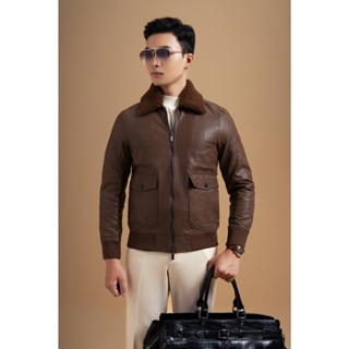 ÁO KHOÁC NAM ADAM STORE NÂU DA CỔ LÔNG AK027