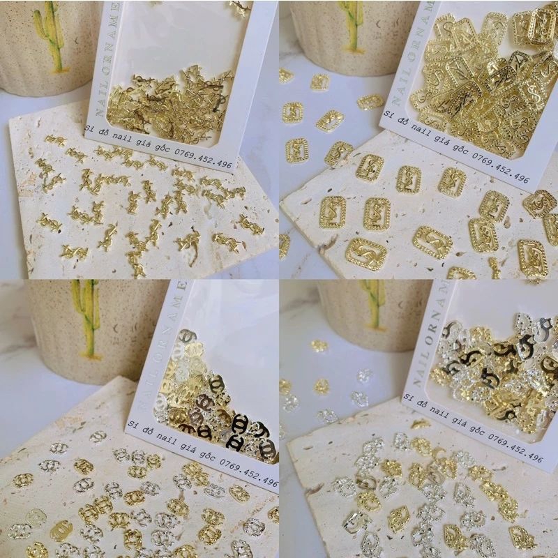 Set charm nail kim loại set 20 viên,charm trang trí móng nhiều mẫu