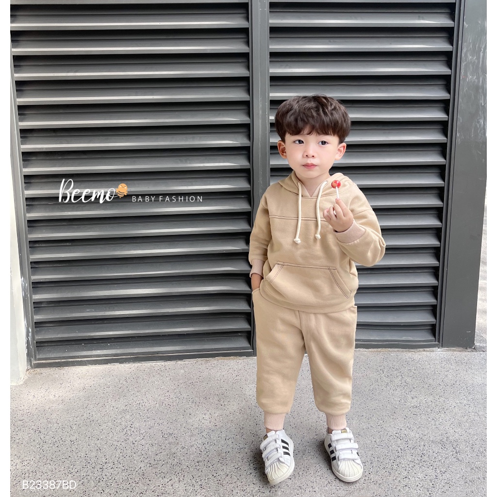 Bộ quần áo Hoodie chỉ nổi cho bé trai Beemo,Chất liệu nỉ bông dày dặn,siêu ấm áp,quần bo gấu cực kì năng động B410