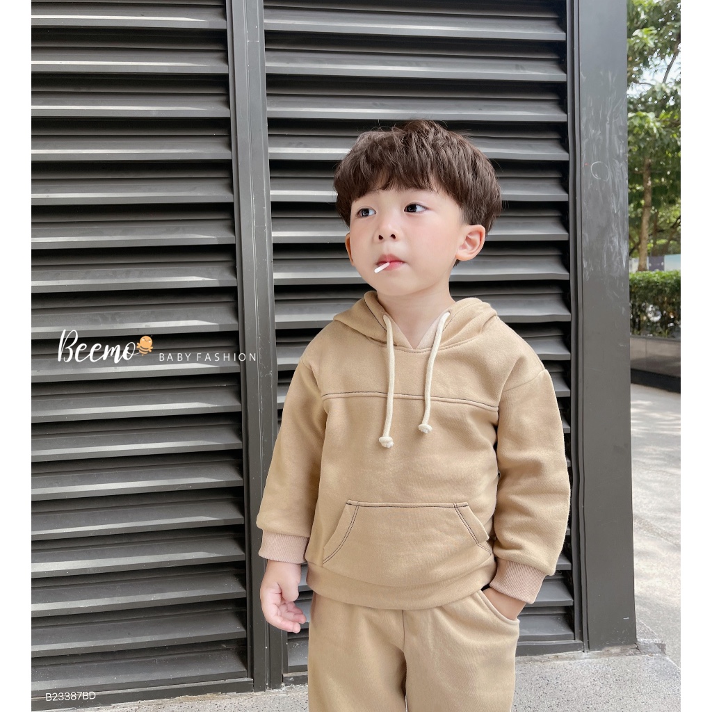 Bộ quần áo Hoodie chỉ nổi cho bé trai Beemo,Chất liệu nỉ bông dày dặn,siêu ấm áp,quần bo gấu cực kì năng động B410